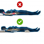 two pictures of chiropractic approved sleeping position, putting pillow under your knees and a contour pillow for your neck