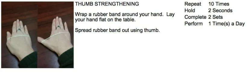 A graphic showing exercise for thumb pain 