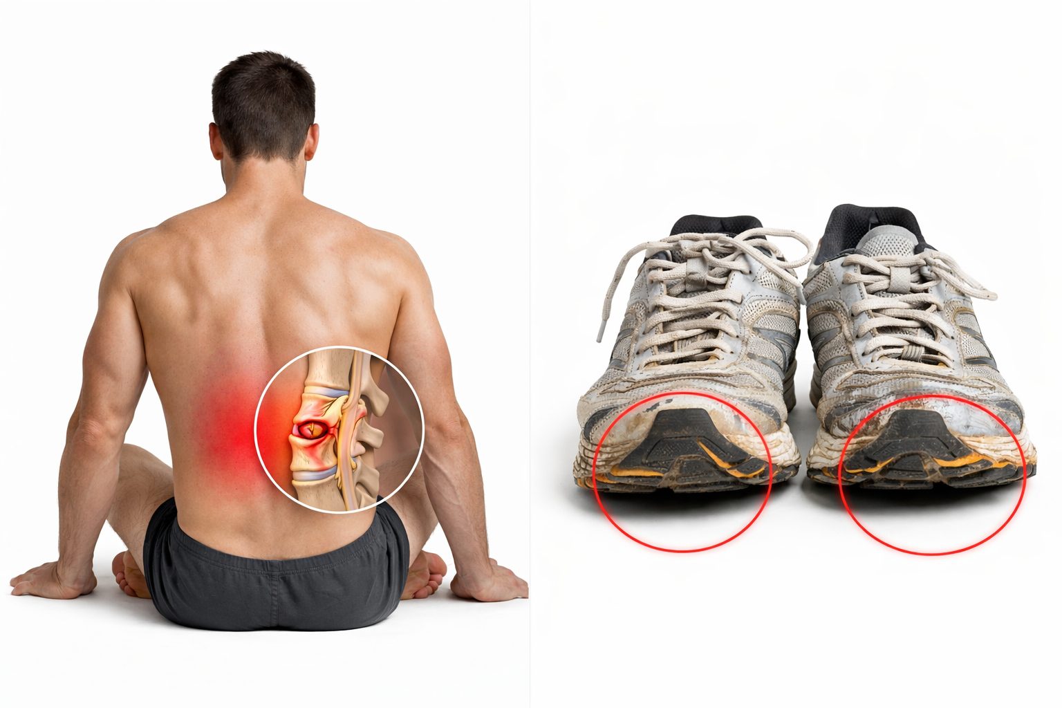 best shoes for sciatica, pic of a patient with right sided sciatic shoe with bad shoes