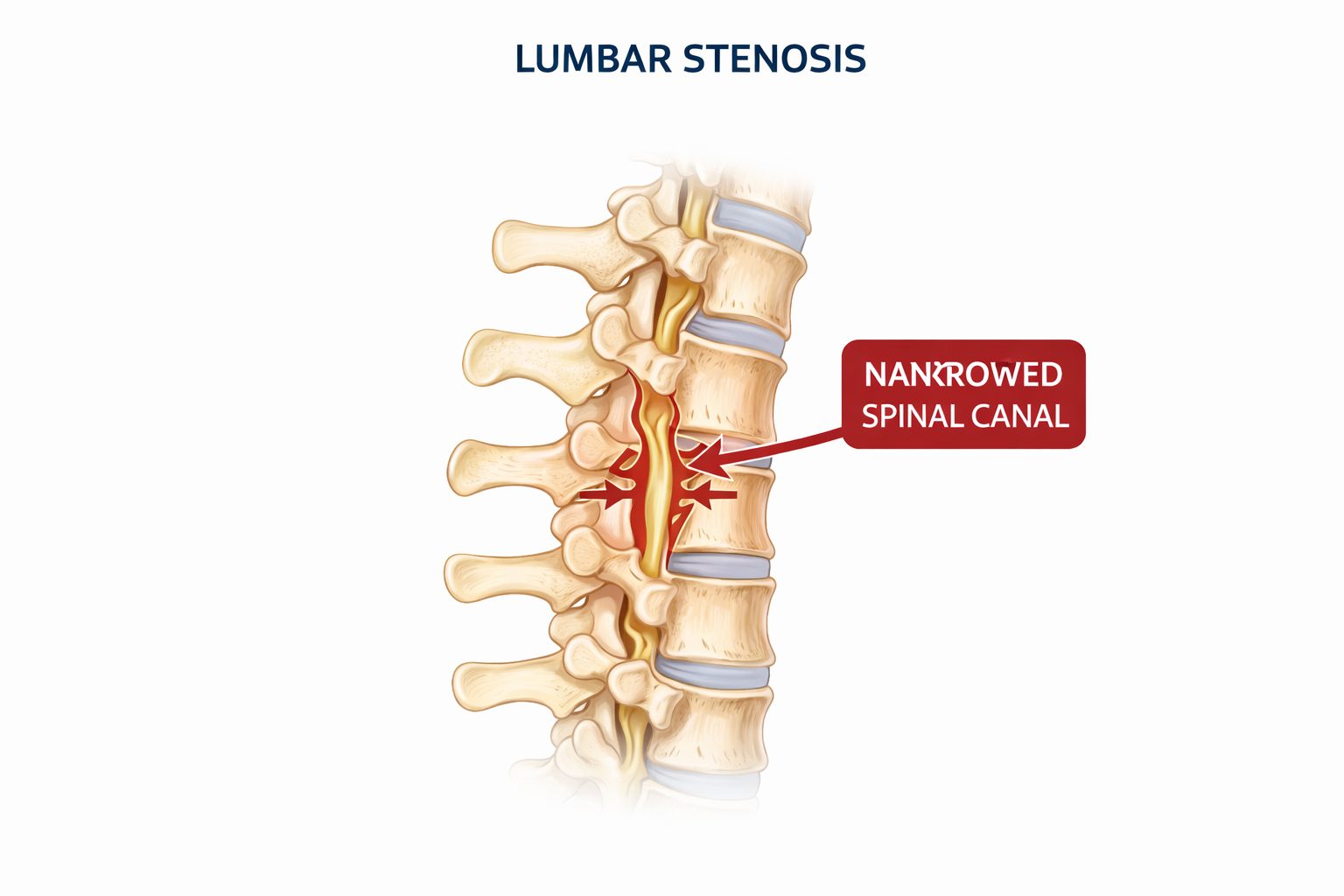 pic showing a narrowing of the spinal canal in spinal stenosis and what shoes to wear for spinal stenosis pain
