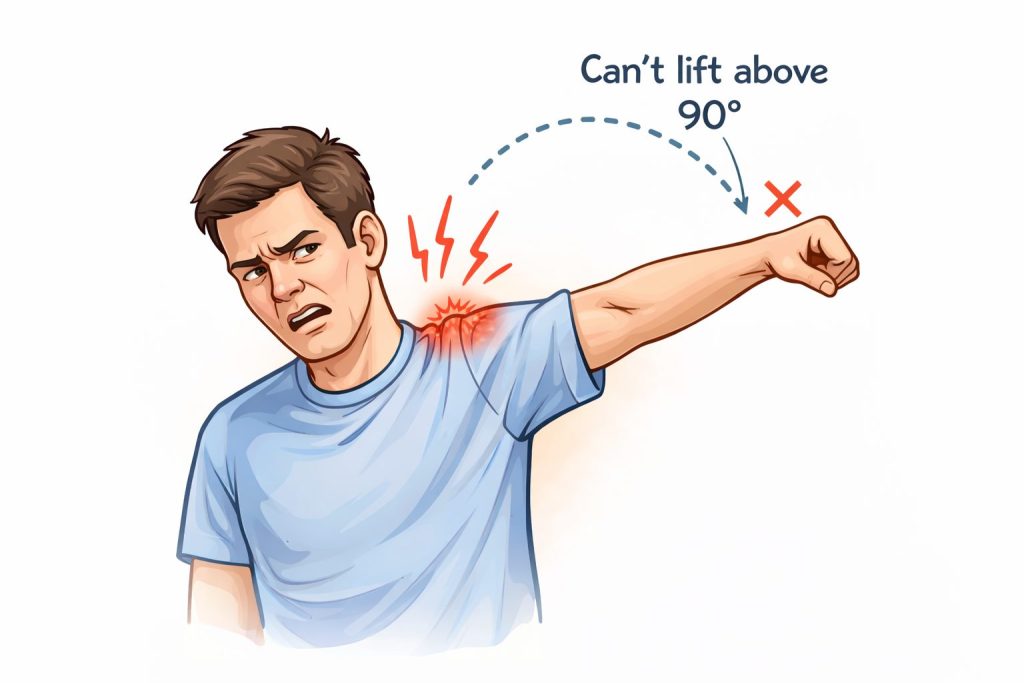 a person with shoulder impingement trying to lift their arm but cant get above 90 degrees