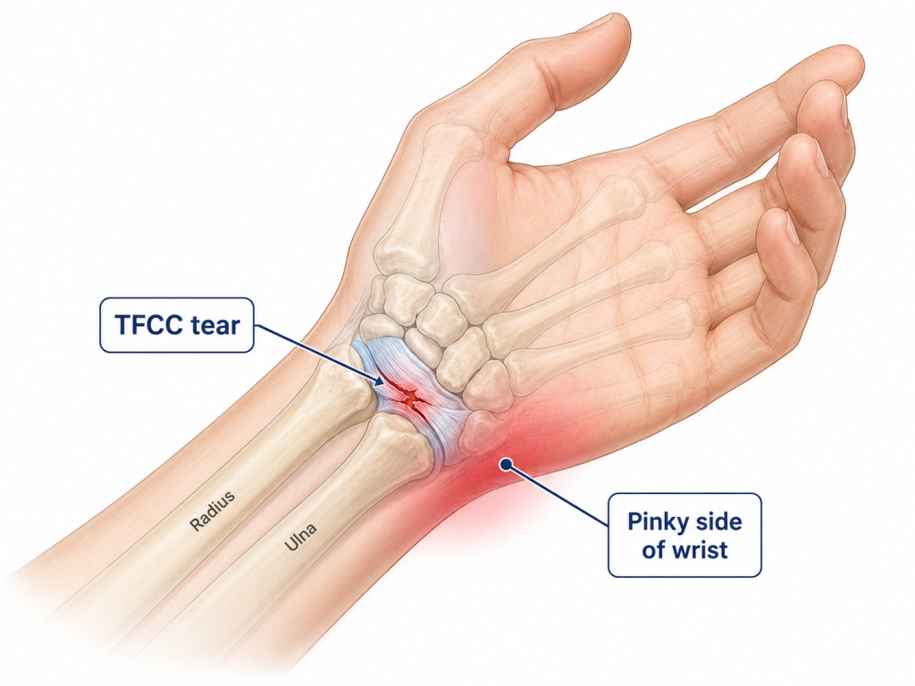 A cartoon of a torn TFCC tear in the wrist