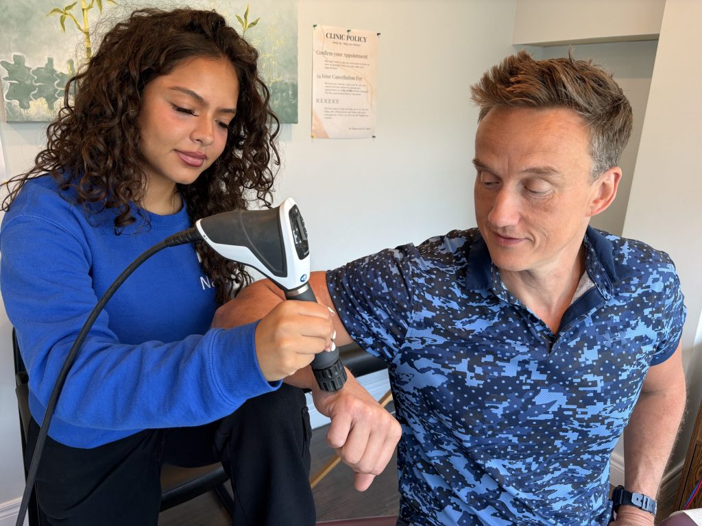 Dr. Steve getting his right TFCC treated by shockwave therapy.